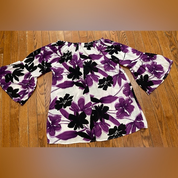 Ashley Stewart Purple and Black Floral Blouse - Picture 1 of 5